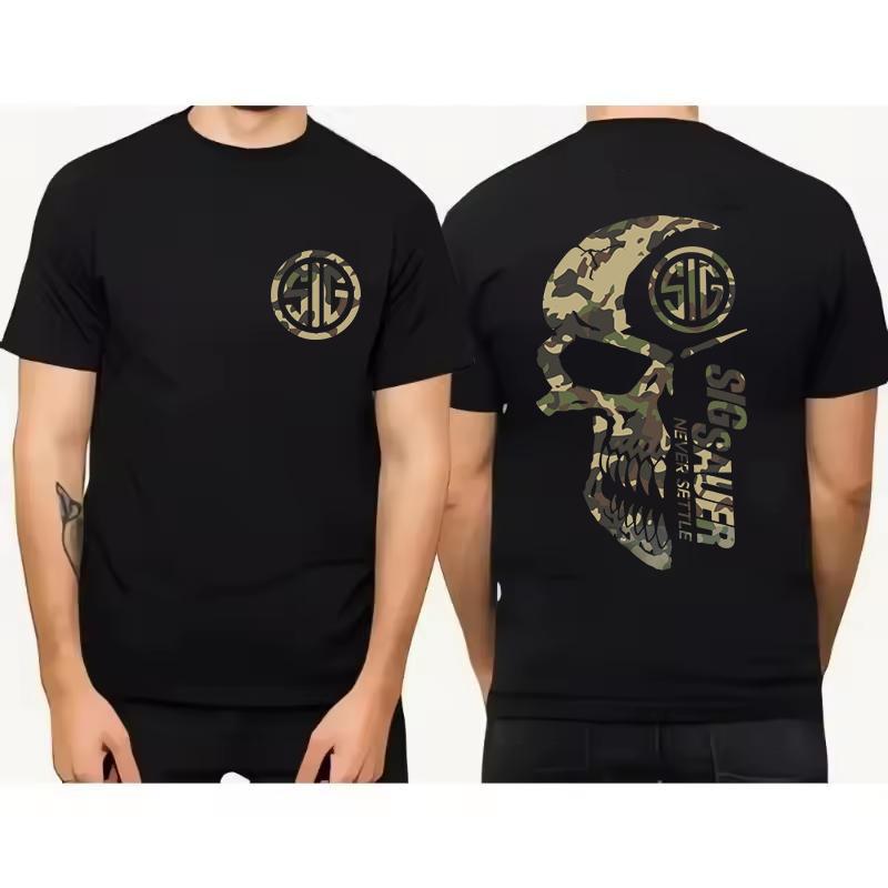 2025 Summer Men's Camo Sig Sauer Never Settle T-Shirt - Unisex Casual 100% Cotton