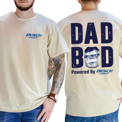 Dad Bod Powered by Busch Light Funny Drinking Tee for Men - 2-Sided Casual Shirt