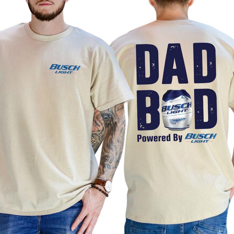 Dad Bod Powered by Busch Light Funny Drinking Tee for Men - 2-Sided Casual Shirt
