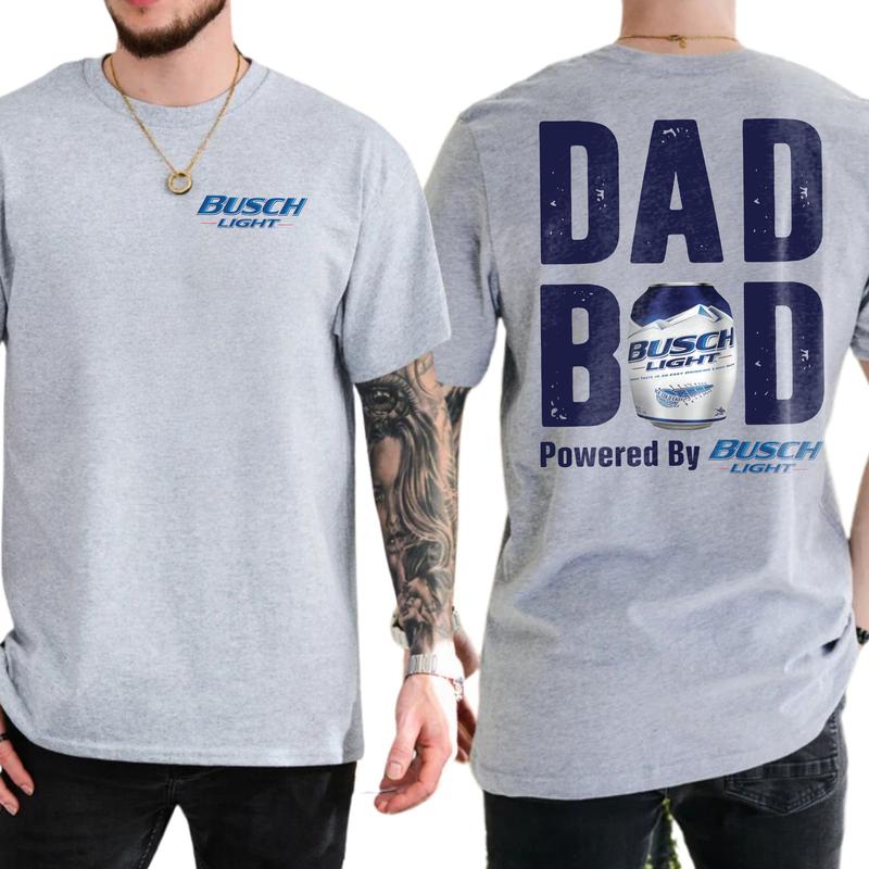 Dad Bod Powered by Busch Light Funny Drinking Tee for Men - 2-Sided Casual Shirt
