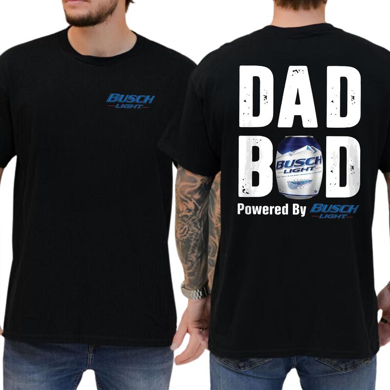 Dad Bod Powered by Busch Light Funny Drinking Tee for Men - 2-Sided Casual Shirt