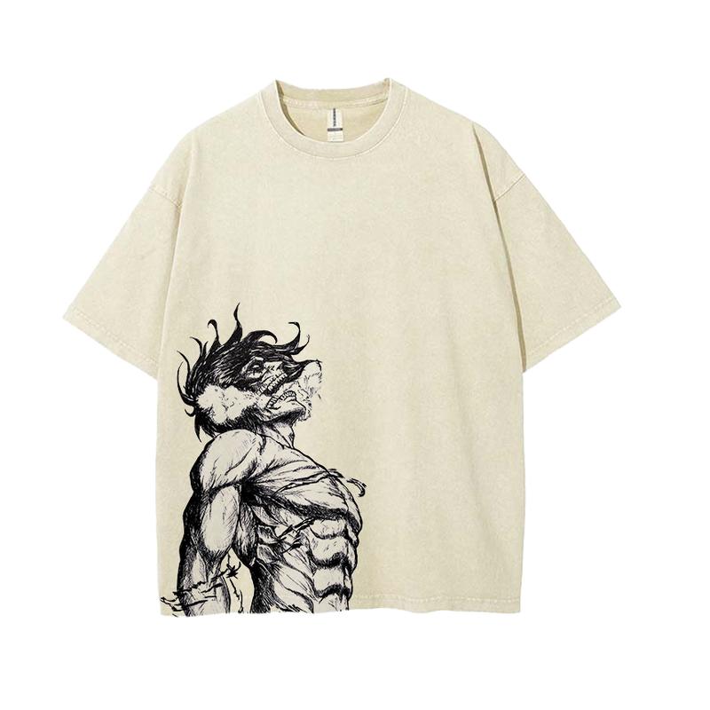 Heavy Cotton 220 GSM Eren Yeager Acid Wash Graphic Tee - Attack On Titan Casual Menswear