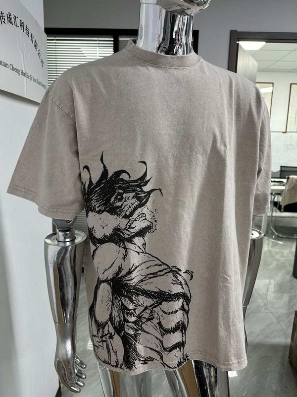 Heavy Cotton 220 GSM Eren Yeager Acid Wash Graphic Tee - Attack On Titan Casual Menswear