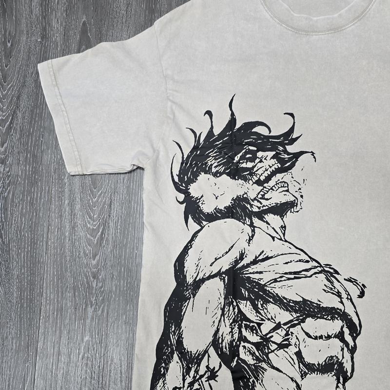 Heavy Cotton 220 GSM Eren Yeager Acid Wash Graphic Tee - Attack On Titan Casual Menswear
