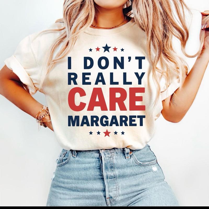 I Don’t Really Care, Margaret - Casual Graphic T-Shirt with Patriotic Red and Blue Design