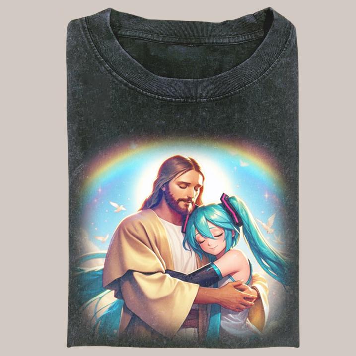 Jesus and Hatsune Miku Unisex Streetwear Shirt - A Unique Blend of Spirituality and Pop Culture