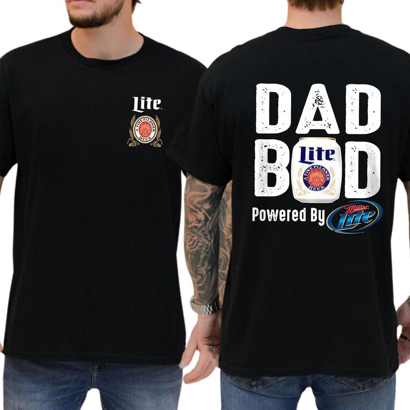 Miller Lite Dad Bod T-Shirt - 2 Sided Graphic Tee for Dads Who Enjoy Life