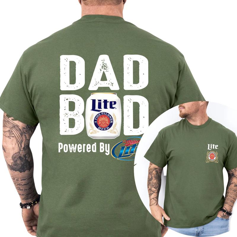 Miller Lite Dad Bod T-Shirt - 2 Sided Graphic Tee for Dads Who Enjoy Life