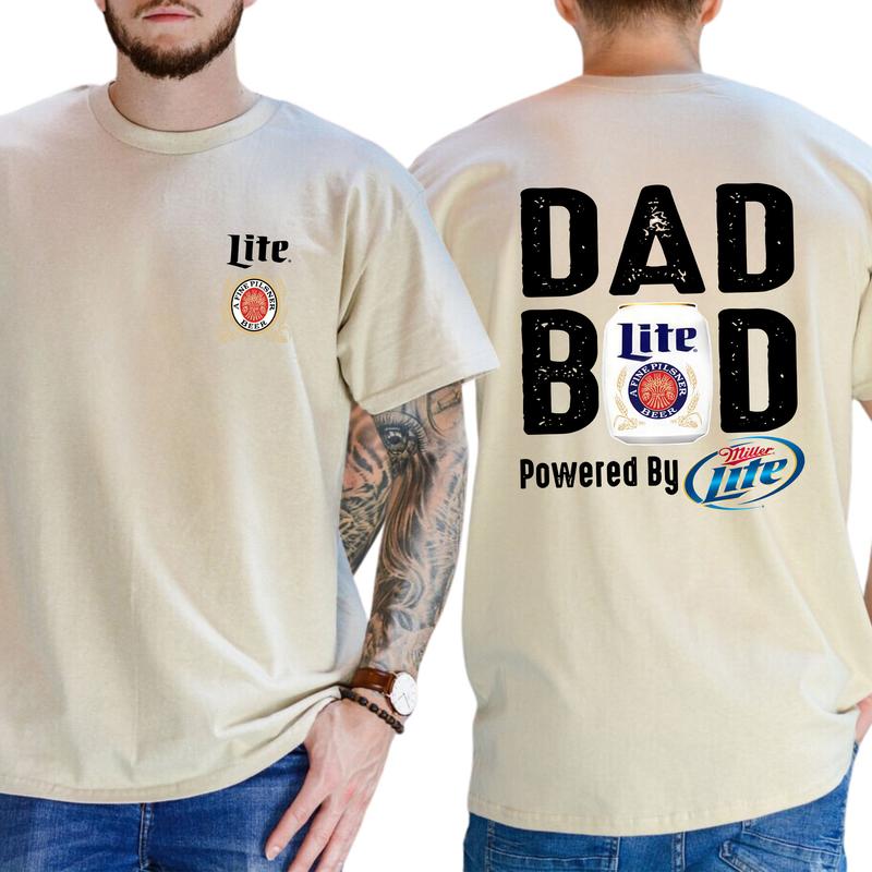 Miller Lite Dad Bod T-Shirt - 2 Sided Graphic Tee for Dads Who Enjoy Life