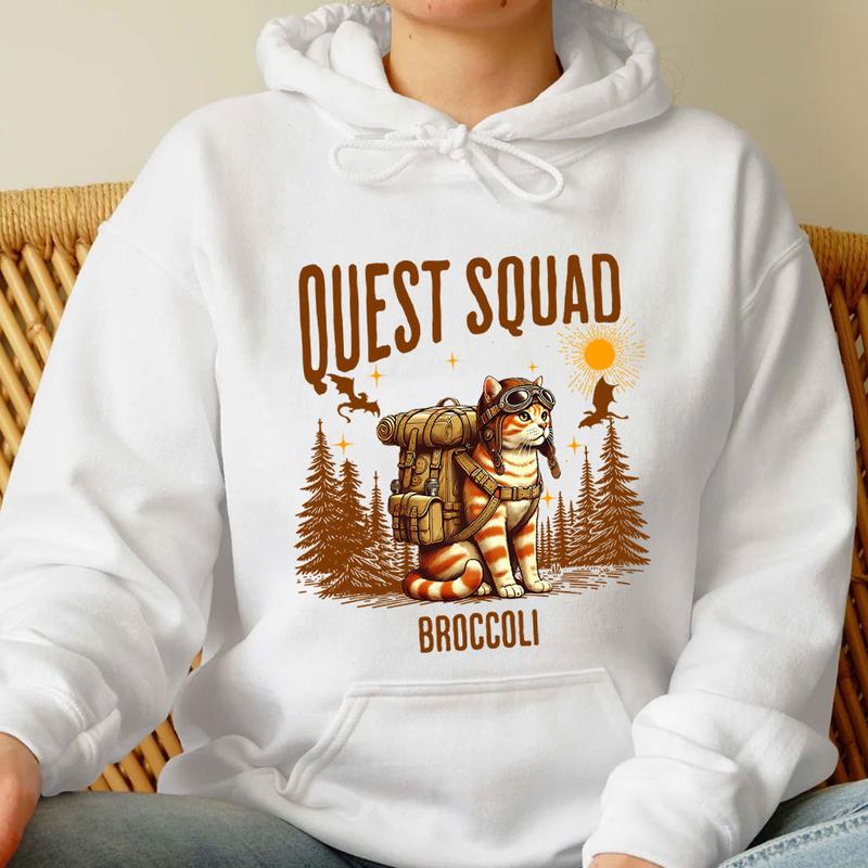 Whimsical Adventure Cat Shirt - Quest Squad Broccoli Fun Tee