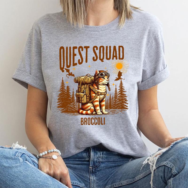 Whimsical Adventure Cat Shirt - Quest Squad Broccoli Fun Tee