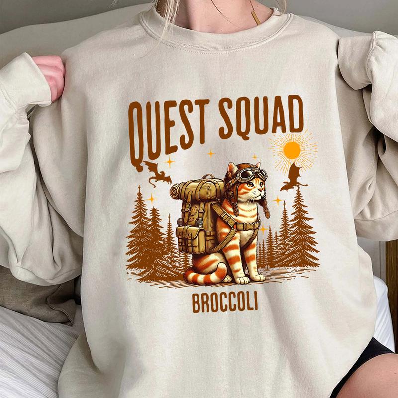 Whimsical Adventure Cat Shirt - Quest Squad Broccoli Fun Tee