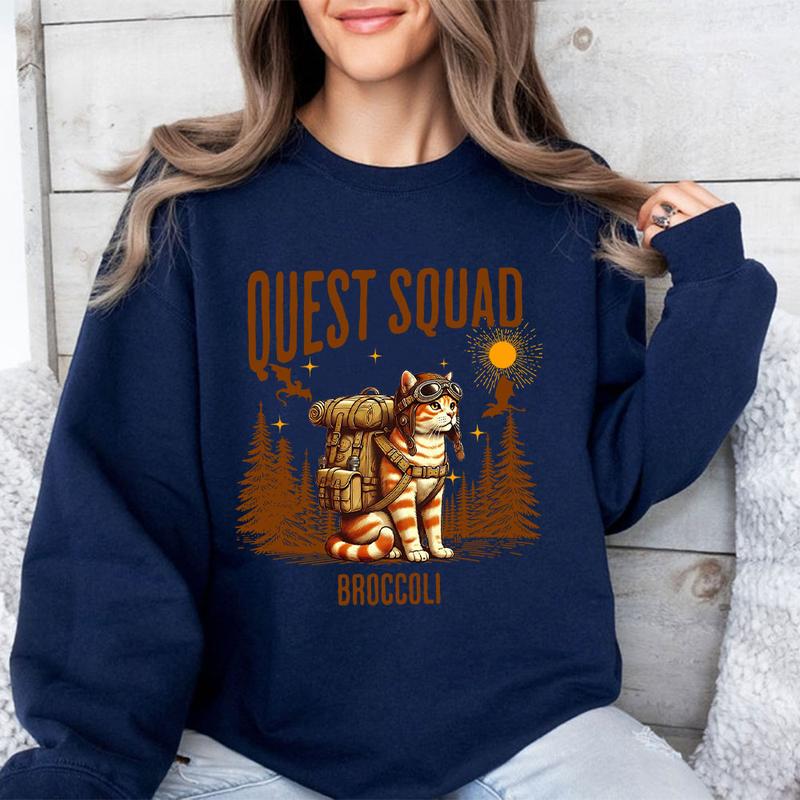Whimsical Adventure Cat Shirt - Quest Squad Broccoli Fun Tee