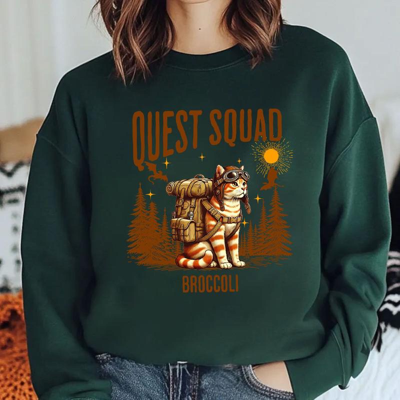 Whimsical Adventure Cat Shirt - Quest Squad Broccoli Fun Tee