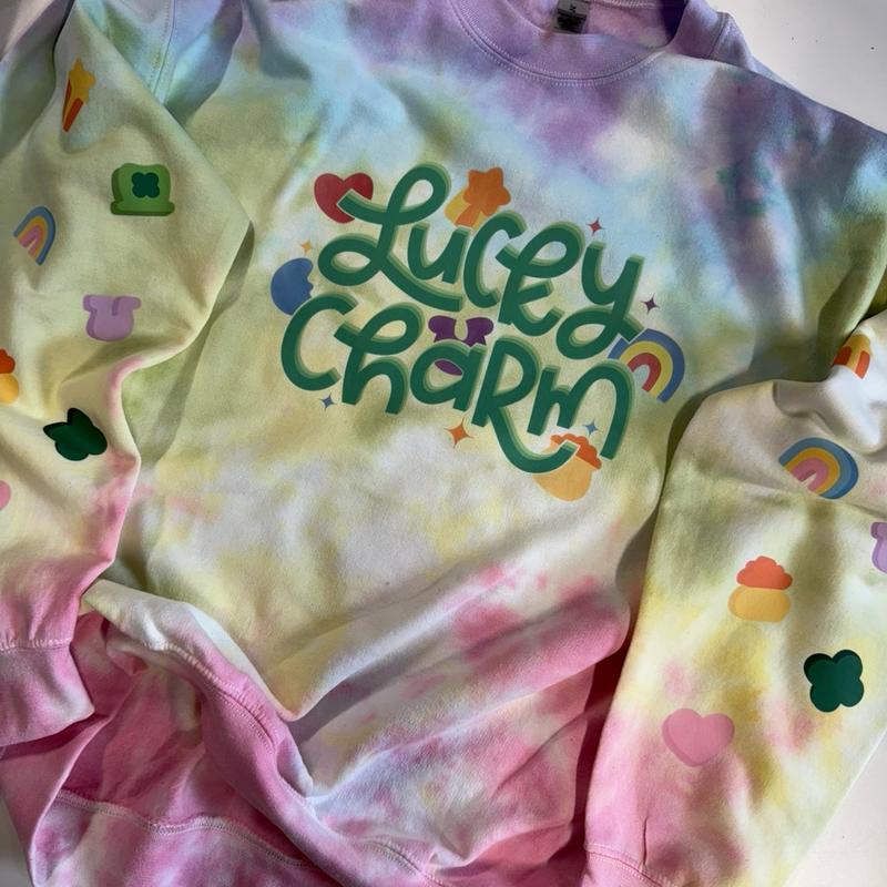 Lucky Charm Tiedye Crewneck Sweatshirt for Saint Patrick’s Day - Multi-Colored Top