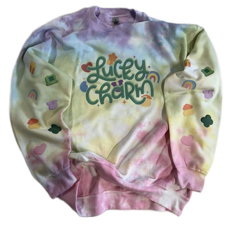 Lucky Charm Tiedye Crewneck Sweatshirt for Saint Patrick’s Day - Multi-Colored Top