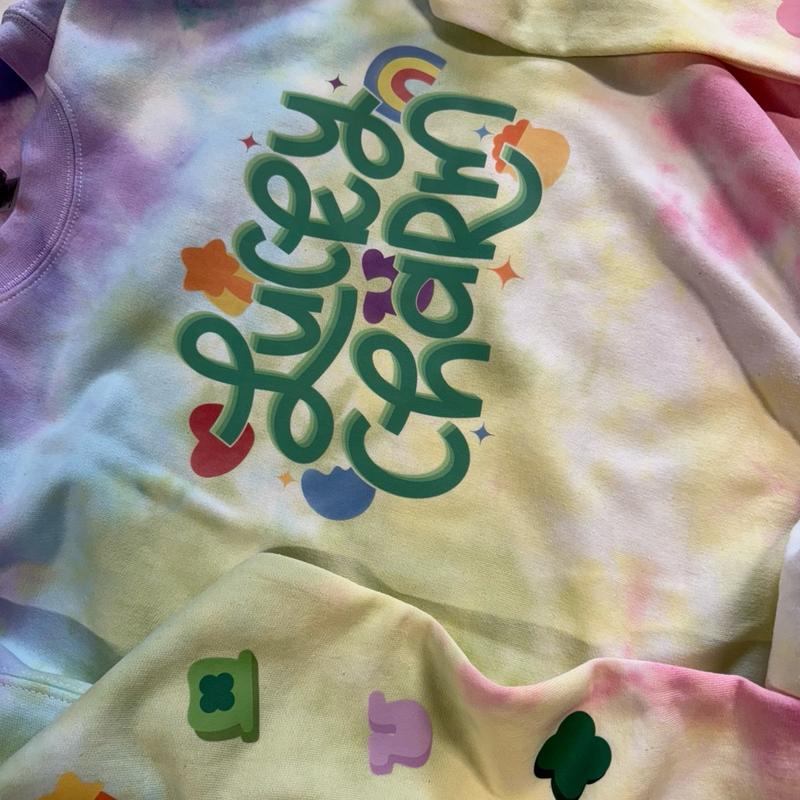 Lucky Charm Tiedye Crewneck Sweatshirt for Saint Patrick’s Day - Multi-Colored Top