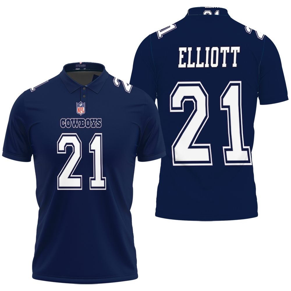 Ezekiel Elliott #21 Dallas Cowboys Navy 2019 Jersey Style Polo Shirt - Perfect Gift for Fans