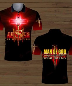 Man Of God Husband Dad Papa Jesus Polo Shirt