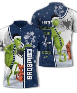 Personalized Funny Christmas The Grinch Dallas Cowboys NFL I Hate Morning People Shirt Gifts Unisex 3D Polo