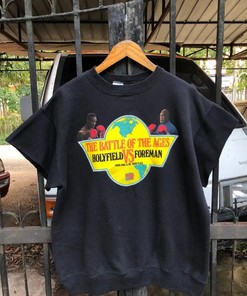 Vintage Style 1991 Holyfield Vs Foreman T-Shirt Sweatshirt Pullover Hoodie Reprinted Full Color Full Size
