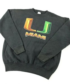 Vintage Style 90s University Of Miami Crewneck Black Chest Print T-Shirt Sweatshirt Hoodie Reprinted