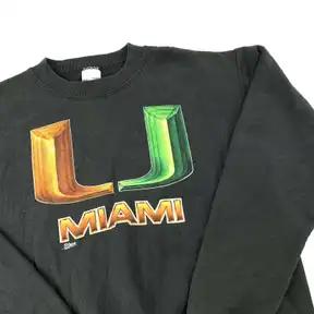 Vintage Style 90s University Of Miami Crewneck Black Chest Print T-Shirt Sweatshirt Hoodie Reprinted - Image 2