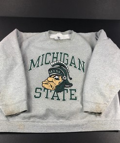 Vintage Style Michigan State Spartans Grey Thrashed T-Shirt Sweatshirt Crewneck Hoodie Full Size Gifts for Fans