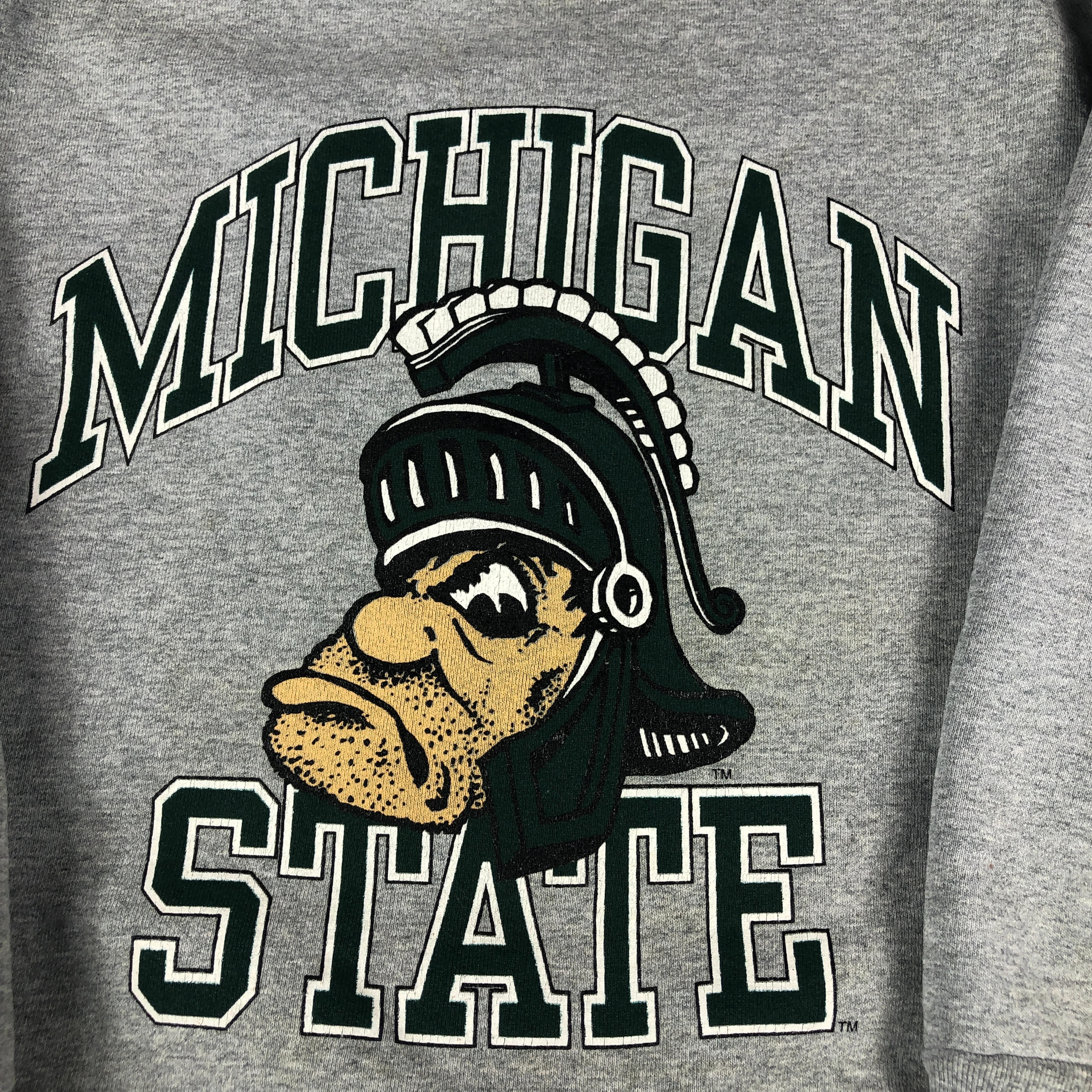 Vintage Style Michigan State Spartans Grey Thrashed T-Shirt Sweatshirt Crewneck Hoodie Full Size Gifts for Fans - Image 2